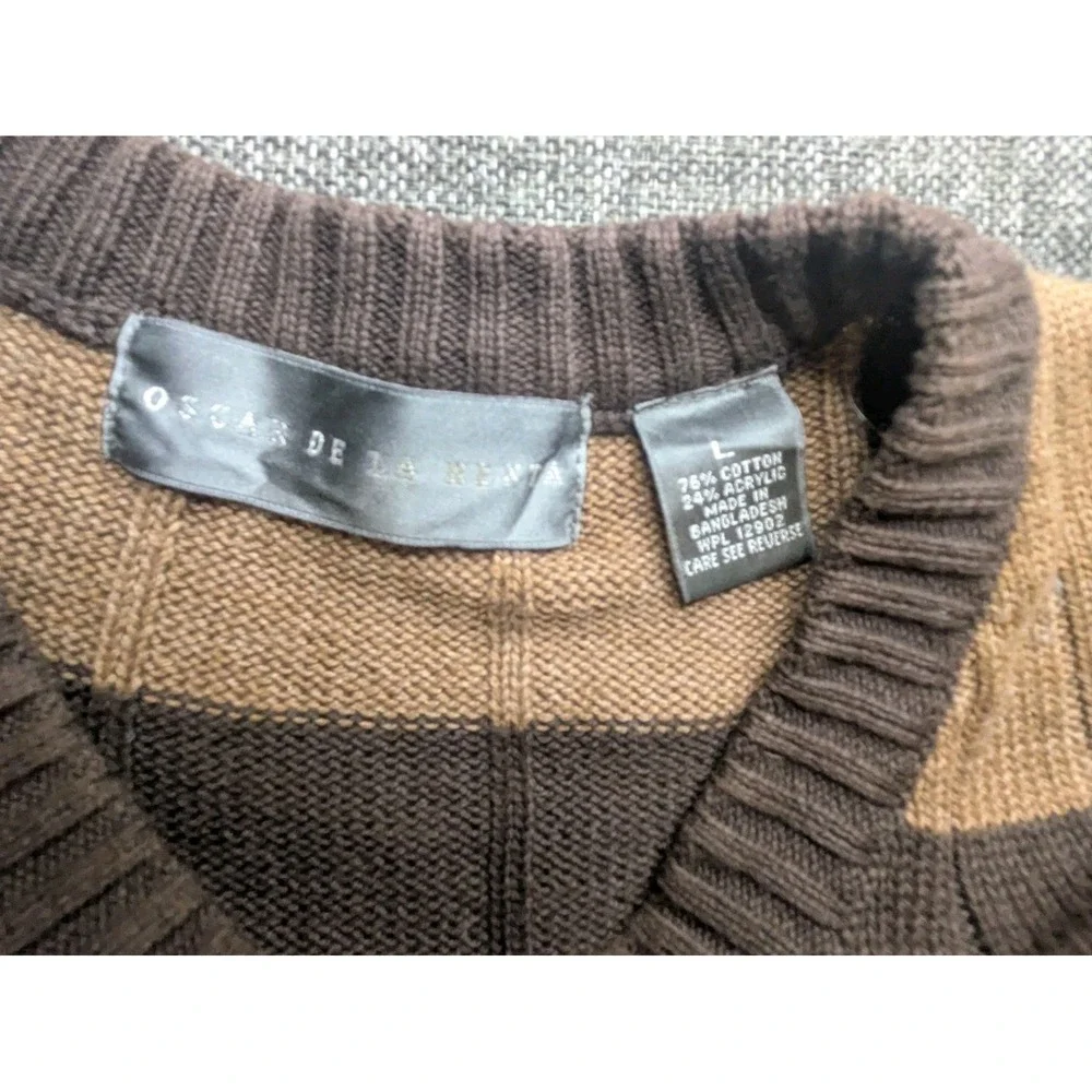 Vintage Oscar De La Renta Women's Striped Brown‎ Sweater Size Large Regular